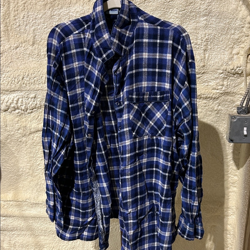 Blue Plaid Men's Shirt & pants Pajama set